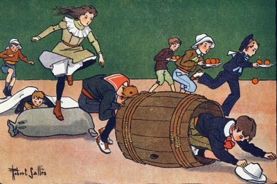 Překážkový závod. Rytí do „“ Co hrajeme? “” od E. Webera s akvarelovými kresbami Roberta Sallese (1871-1929). Knihovna Garnier Freres, Paříž od Robert Salles