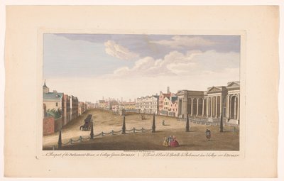 Pohled na sněmovnu parlamentu na College Green Square v Dublinu Vyhlídka na budovu parlamentu, v College Green, Dublin (název na objektu) od Robert Sayer (possibly)