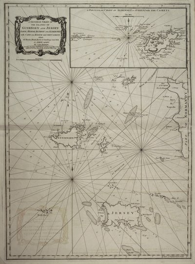 Generální mapa ostrovů Guernsey a Jersey, Sark, Herm, Jethou a Alderney, s mysem la Hague a Caskets. od Robert Sayer