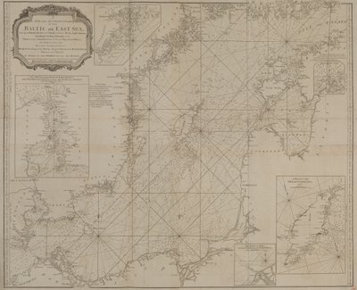 Nová a přesná mapa Baltského nebo Východního moře s vyznačením ostrovů, skalisek a mělčin s jejich značkami, majáky, sondami a plavebními kanály. od Robert Sayer