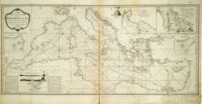 Nová a přesná mapa Středozemního moře z nejnovějších průzkumů, zjištěná a upravená na základě astronomických pozorování. od Robert Sayer