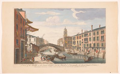 Gezicht op de Ponte delle Guglie nad kanálem Cannaregio te Venetië Pohled na most na Canal Reggio; a kostel sv. Jeremiáše k Velkému kanálu v Benátkách (titul na předmětu) Venetië (název série) od Robert Sayer
