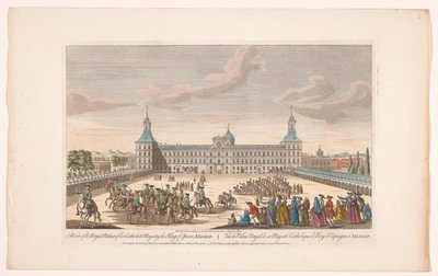 Pohled na královský palác v Madridu Pohled na královský palác jeho katolického veličenstva krále Španělska, Madrid (titul na předmětu) Madrid a Lisabon (název série) od Robert Sayer