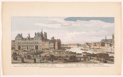 Pohled na radnici a řeku Seinu v Paříži Pohled na městský dům nebo cechovní síň v Paříži (...) (název na objektu) Paris (název série) od Robert Sayer
