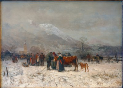 Dobytčí trh v zimě poblíž Mittenwald od Robert Schleich