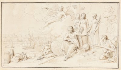 Alegorie britské obchodní moci (pero a černé a hnědé tuše s šedým lakem nad grafitem, čtverečkovaný grafit, na křídovém papíře) od Robert Smirke