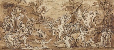 Figurální studie oslavy Bacchanalia v zalesněné krajině od Robert Smirke