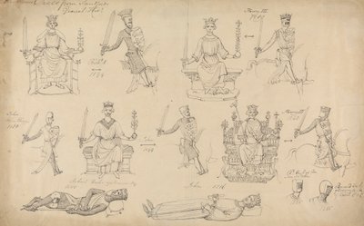 Studie figur a pečetí ze Sandfordské genealogické historie od Robert Smirke