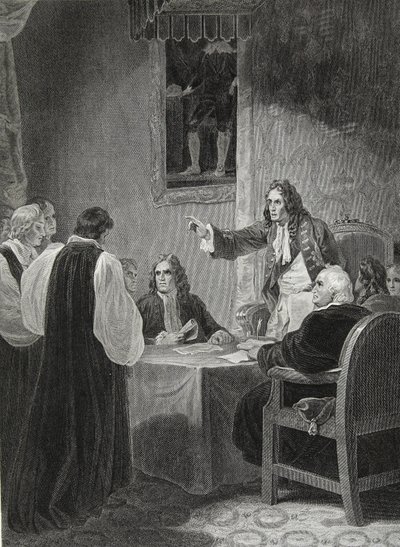 The Bishops before the Privy Council, 1688, vyryto Georgem Noblem, ilustrace z Davida Huma 