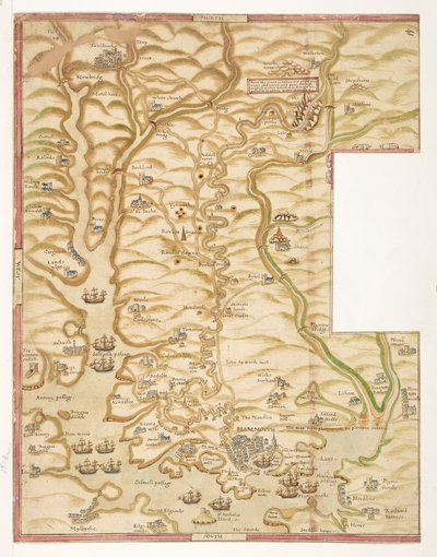 Barevná mapa přístavu Plymouth a země až po Tavistock; kreslil možná Robert Spry od Robert Spry