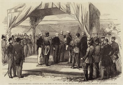 Lord Gough investoval maršála Pelissiera do Řádu lázní v ústředí na Krymu od Robert Thomas Landells