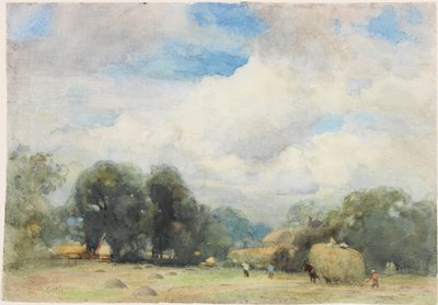 Výroba sena v Herefordshire (tužka a akvarel na papíře (nalepeno na kartě)) od Robert W. Little