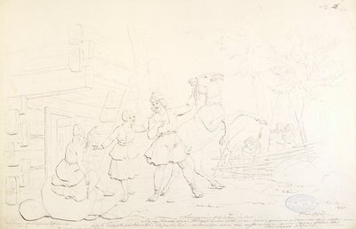 Lemminkäinen a Hiiden Hirvi ; Původní kresba pro sérii "Kalewala, Finsk National-dikt, framställd i teckningar af R.W.Ekman". od Robert Wilhelm Ekman