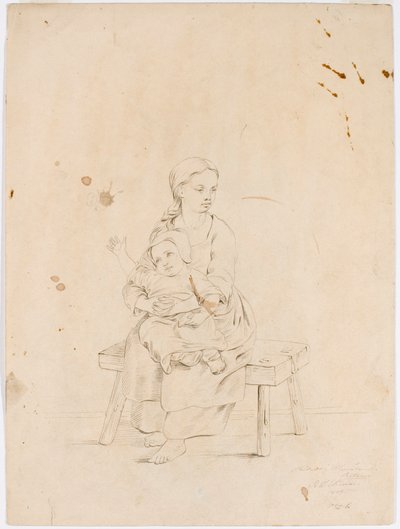 Mladá žena sedící na lavičce s malým dítětem v náručí od Robert Wilhelm Ekman