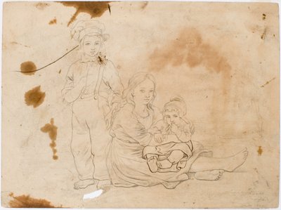 Děti ze Smålandu, dívka s dítětem na klíně a chlapec stojící vedle ní. od Robert Wilhelm Ekman