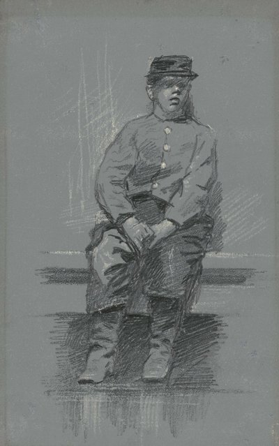 The Cadet, c.1895 (grafit na šedém tabletu) od Robert William Vonnoh
