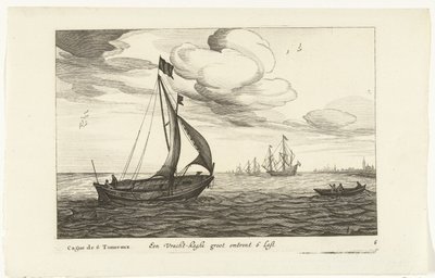 Vrachtkagen Een Vracht-kaghe groot about 6 Last / Cague de 6 Tonneaux (název na objektu) Hollandse scheeptypen, 1627 (název série) Různé lodě Don ton se sert dans les United Provinces / Ikony různých holandských lodí, jejichž použití je většinou v od Robert de Baudous (possibly)