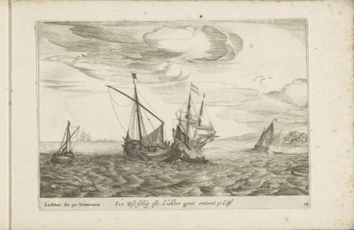 Wijdschip z lichtera Een Wyt-schip ofte Lichter groot about 30 Last / Lichter de 30 Tonneaux (název na objektu) Rozmanité lodě nejsou na sert dans les Provinces Unies od Robert de Baudous (possibly)