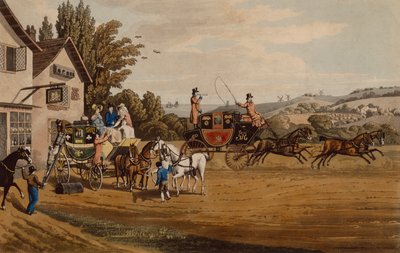 London Mail and Stage Coach (barevná rytina) od Robert the Elder Havell