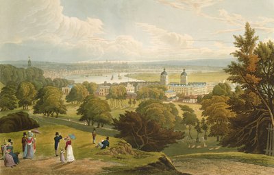 Pohled na Londýn převzatý z Greenwich Park, hospoda. 1820 Colnaghi und Co. (akvatinta) od Robert the Elder and Younger Havell