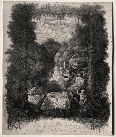 První frontispis pro bajky a pohádky od Thierry-Faletans, 1868. od Rodolphe Bresdin