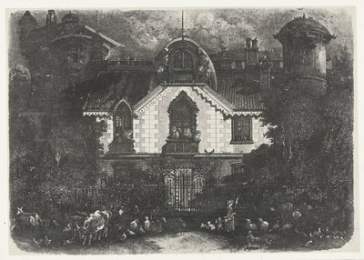 Dům s věží za plotem a pastýřkou s dobytkem Maison enchantee od Rodolphe Bresdin