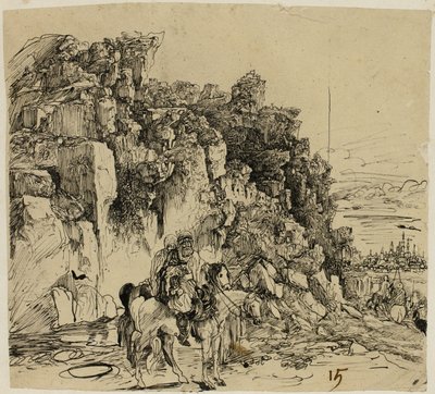 Horská krajina s jezdci od Rodolphe Bresdin