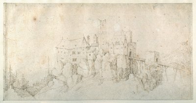 Hrad na útesu (pero a hnědý inkoust na papíře) od Roelandt Jacobsz. Savery