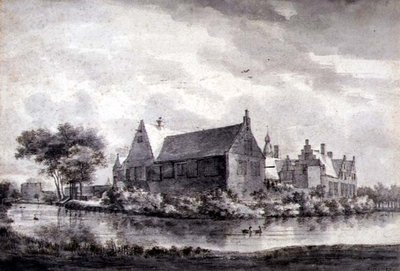PD.645-1963 The Castle of Marquette, Holandsko, c.1646-47 (mytí, křída, pero a inkoust na papíře) od Roelandt Roghman