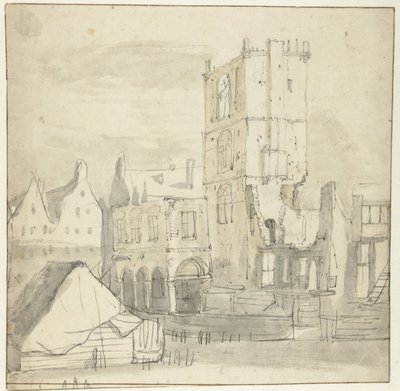 Ruiny staré radnice v Amsterdamu po požáru v roce 1652 od Roelant Roghman (attributed to)