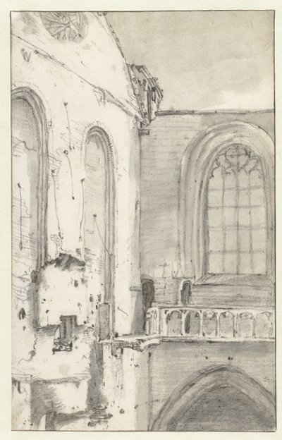 Pohled na transept Nieuwe Kerk, Amsterdam, po požáru v roce 1645 od Roelant Roghman (attributed to)
