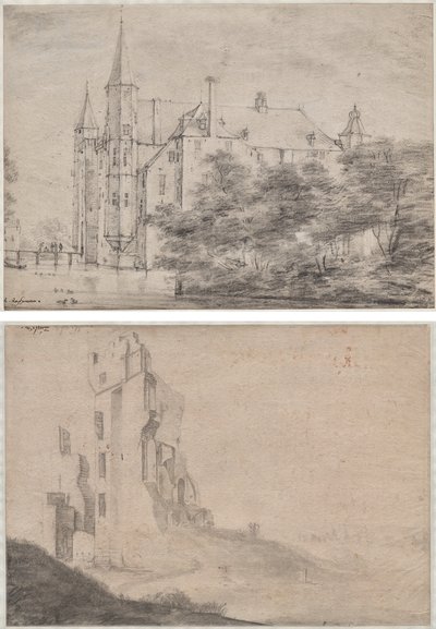 Hrad Zuylen u Utrechtu (obrácený)/zřícenina domu Ter Kleef u Haarlemu (verze) od Roelant Roghman
