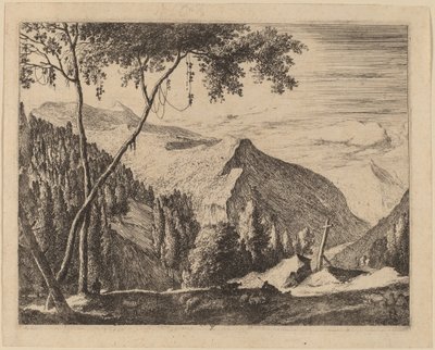 Skalnatá krajina s křížem: pl.5 od Roelant Roghman and Melchior Küsel