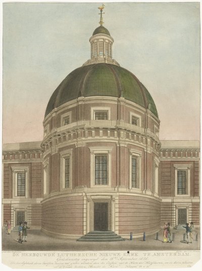 Přestavěný Nový luteránský kostel v Amsterdamu Přestavěný Lutersche Nieuwe Kerk v Amsterdamu (název na objektu) od Roelof van der Meulen