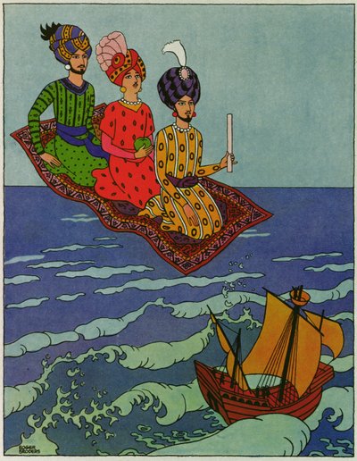Byly rychle přeneseny, ilustrace k "Princi Ahmedovi a víle Pari Banou" z "Arabských nocí". od Roger Broders
