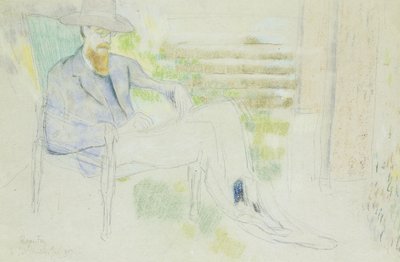 Lytton Strachey píše v zahradě, od Roger Eliot Fry