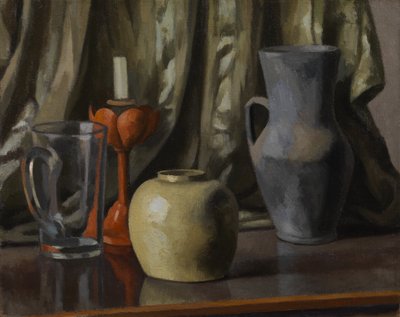 Zátiší se svíčkou a kameninové hrnce od Roger Eliot Fry