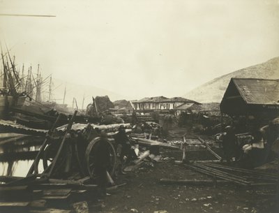 Místo přistání, železniční obchody, Balaklava, 1855. od Roger Fenton
