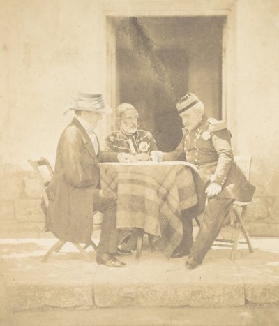 Válečná rada o ránu dobytí Mamelonu. Lord Raglan, Omar Pasha, M..., 1855. od Roger Fenton