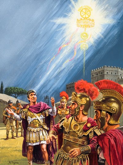 Konstantinova vize křesťanského kříže před bitvou u Milvijského mostu (kvaš na papíře) od Roger Payne