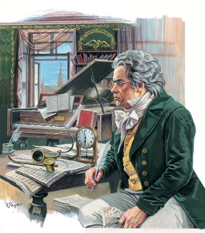Ludwig van Beethoven (1770-1827) (kvaš na papíře) od Roger Payne