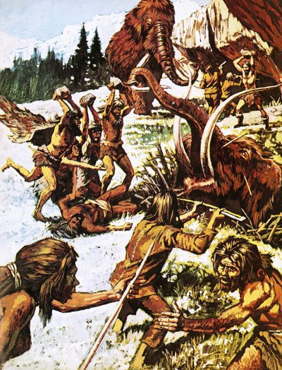 Prehistoričtí lidé útočí na mamuty od Roger Payne