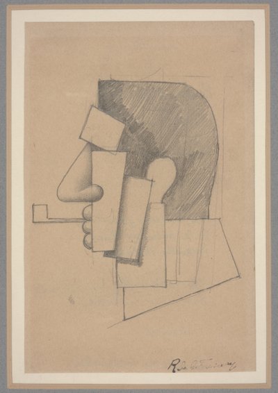 Kubistická hlava, cca 1915-20 (tužka na papíře) od Roger de La Fresnaye