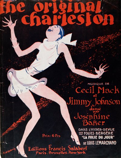Josephine Baker (1906–1975) tančící na Charlestonu, plakát propagující show v Folies Bergere od Roger de Valerio