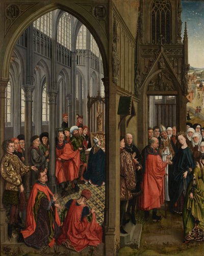 Rozkvět Josefova prutu a zasnoubení Panny Marie (olej na desce) od Rogier van der (follower of) Weyden