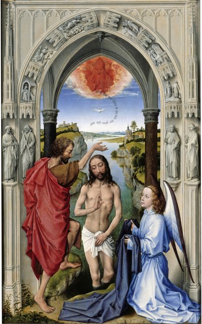 Křest Krista Oltář sv. Jana, střední deska, cca 1455 od Rogier van der Weyden