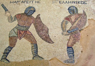 Boj mezi dvěma gladiátory, Dům gladiátorů, Kourion, Kypr (mozaika) od Roman