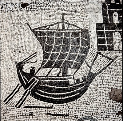 Loď v přístavu Ostia (mozaika od Roman