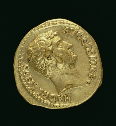 Aureus (averz) Hadriána (117 n. l. - 138 n. l.) s holou hlavou. (zlato) Nápis: HADRIANVS AVGUSTVS (reverz viz 119153). od Roman