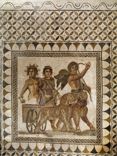 Bakchus ve voze taženém tygry, 3. století (mozaika) od Roman